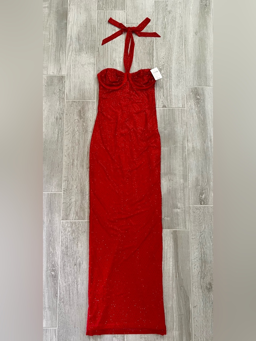 Mackinley Rhinestone Lace-Up Formal Dress
